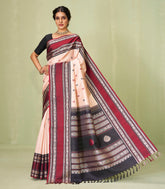 Light Peach Handloom Korvai Kanchipuram Silk Saree With Annam Buttas-KA12608