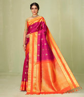 Magenta Handloom Kanchipuram Silk Saree With Floral Buttas-KA12616