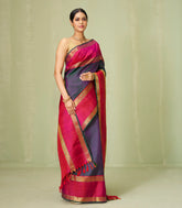 Midnight Blue Handloom Kanchipuram Silk Saree With Raindrop Buttas-KA12610