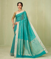 Cyan Woven Mysore Silk Saree With Floral Motifs-MS3086