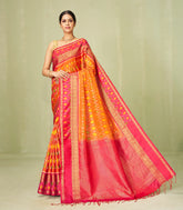 Orange Handloom Soft Silk Saree With Printed Tie & Dye Motifs-SO3990
