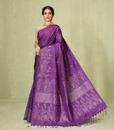Purple Handloom Soft Silk Saree With Floral Buttas-SO4026