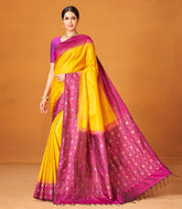 Yellow Handloom Soft Silk Saree With Contrast Floral Border-SO3993