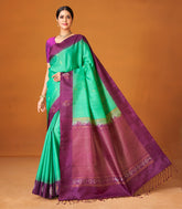 Aquamarine Handloom Soft Silk Saree With Buttas & Contrast Border-SO4035