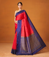 Red Handloom Soft Silk Saree With Buttas & Contrast Border-SO4033