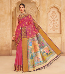 Pink Handloom Ragamala Silk Saree With Zari Buttas - KA16397