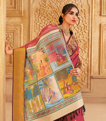 Pink Handloom Ragamala Silk Saree With Zari Buttas - KA16397