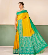 Mustard Handloom Soft Silk Saree With Contrast Meena Border-SO4727