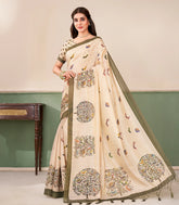 Taupe Printed Synthetic Tissue Linen Saree With Tree Motifs-SY0546