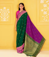 Dark Green & Magenta Handloom Sashiko-Kasuti Reversible-KA16407