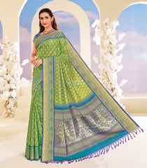 Green Handloom Lino Silk Saree With Jamdhani Dubla Jaal -KA12626