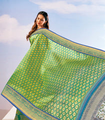 Green Handloom Lino Silk Saree With Jamdhani Dubla Jaal -KA12626