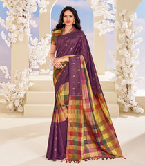 Multicolour Checks Handloom Natural Dyed Muppagam Silk Saree -KA12628