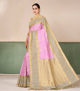 Baby Pink Handloom Soft Silk Saree With Zari Checks & Buttas-SO4712