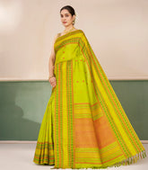 Neon Green Handloom Soft Silk Saree With Floral Motifs-SO4731