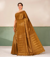 Mustard Handloom Soft Silk Saree With Temple Stripes-SO4721