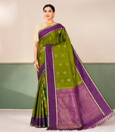 Leafy Green Handloom Soft Silk Saree With Zari Buttas-SO4710