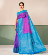 Purple Handloom Soft Silk Saree With Contrast Floral Border-SO4723
