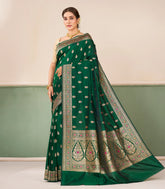 Green Handloom Banarasi Silk Saree With Meena Floral Kanchipuram Butta Silk Sarees-BE1882
