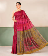 Pink Printed Tussar Silk Saree With Buttas & Printed Pallu-TU3664