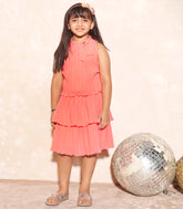 Peach Western Party Wear Kids Dress