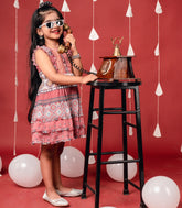 Light Brown Tribal Printed Summer Kids Dress-Brown-28