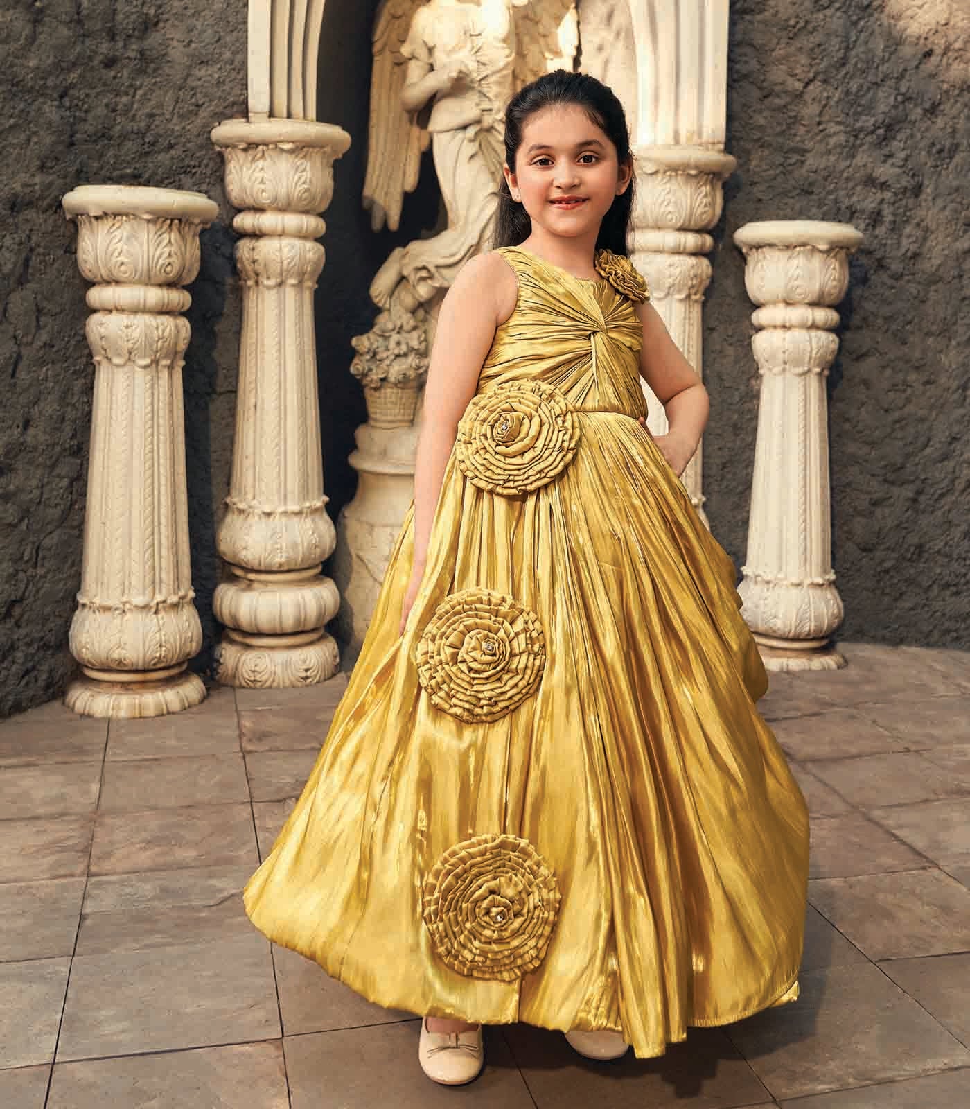 Mustard Yellow Kids Flared Gown – RmKV Silks Private Ltd