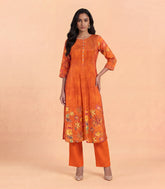 Orange Floral Printed Kurta Set-RC5634