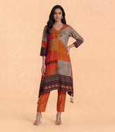 Orange Multi Coloured Printed Kurta Set:-RC5630