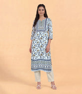 Pastel Blue Floral Printed Kurta-KR0877