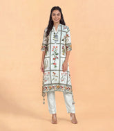 Cream checks Floral Printed Co-Ord Set-CO5018