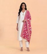 White Festive Kurta Set with Pink Dupatta-RC5639