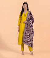Yellow Kurta Set with Majenta Dupatta-RC5635