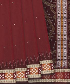 Crimson Handloom Orissa Silk Saree With Diamond Motifs in Border