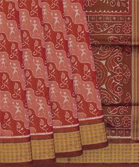 Red Handloom Orissa Silk Saree With Tribal Motifs
