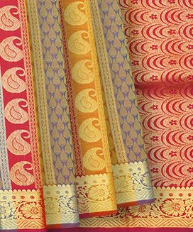 Multi Colour Handwoven Kanchipuram Silk Saree With Mango Motifs in Stripes
