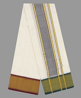 Cream 9 x 5 - 21 kan Handwoven Cotton Dhoti with Mayil Kan Border
