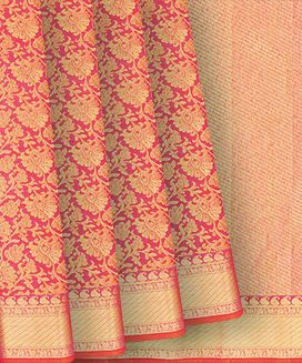 Peach Handloom Kanchipuram Silk Saree With Floral Vine Zari Motifs
