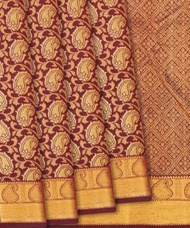 Maroon Handloom Kanchipuram Silk Saree With Mango Vine Zari Brocade