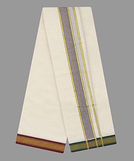 Cream 10 x 6 - 5  kan Handwoven Cotton Dhoti with Mayil Kan Border
