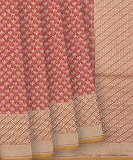 Red Handloom Banarasi Cotton Saree With Floral & Diagonal Motifs
