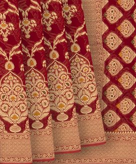 Crimson Woven Blended Khaddi Georgette Saree With Meenakaari Floral Jaal Motifs