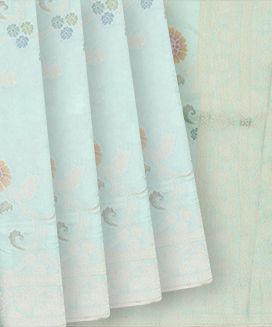 Light Blue Woven Blended Khaddi Georgette Saree With Meenakaari Floral Motifs
