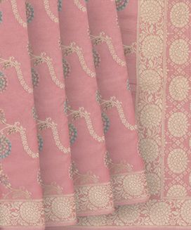 Baby Pink Woven Blended Khaddi Georgette Saree With Meenakaari Floral Vine Motifs