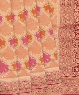 Peach Woven Rangkat Dola Saree With Floral Jaal Motifs

