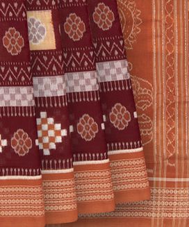 Maroon Handloom Orissa Cotton Saree With Floral Motifs

