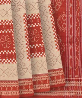 Sandal Handloom Orissa Cotton Saree With Ikat Motifs