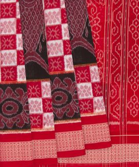 Red Handloom Orissa Cotton Saree With Floral Motifs
