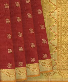 Majenta & Rust Handloom Kanchipuram Half & Half Lino  Silk Saree with Mango Butta