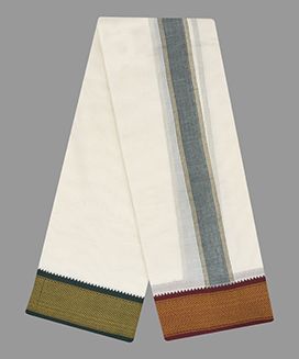  Cream 9 x 5 - 16  kan Handwoven Cotton Dhoti with Mayil Kan Border
